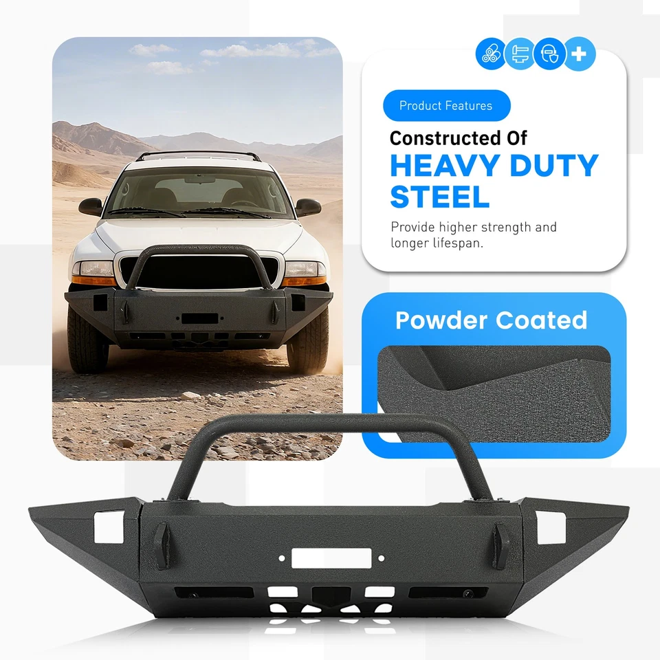 Front Steel Bumper w/ Bull Bar For 97-04 Dodge Dakota Durango 98 99 00 01 02 03 Foto 3 de 4