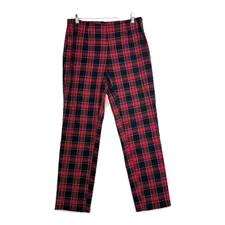 TIME AND TRU Women’s Size 6 Red & Black Plaid Cropped Pants Stretch Side Zip