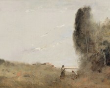 Vintage Muted Country Landscape Painting Giclee Print on Fine Art Paper