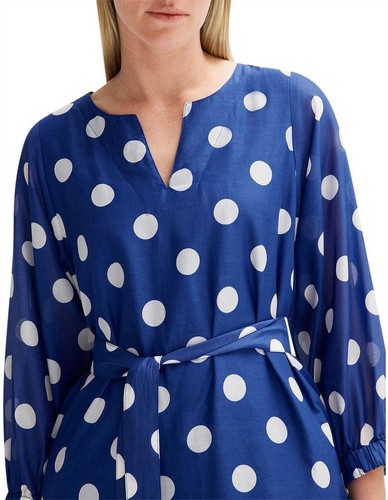 TRENERY Size 8 Small Cotton Silk Blue Spot Midi Dress - Picture 3 of 10