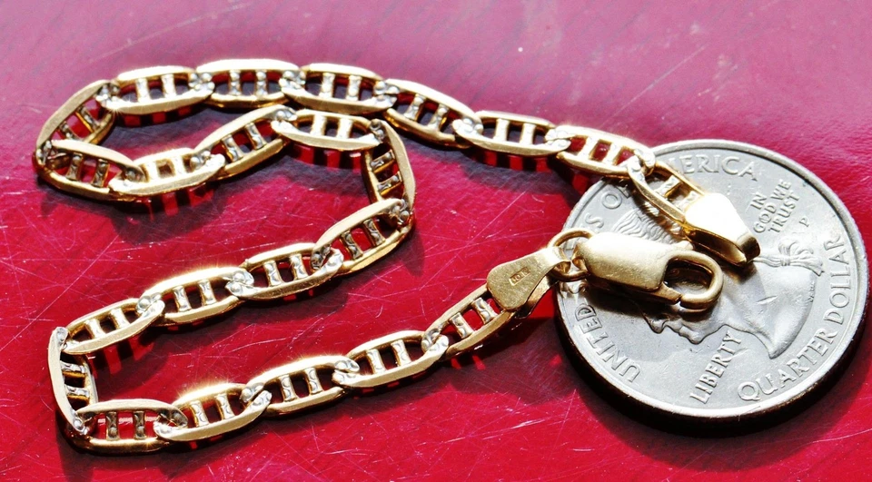 10k multi tone-gold bracelet 7.5" mariner link chain Italian handmade 4.15gr - Image 3 of 4