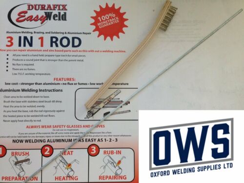 Aluminium Welding/Brazing Low Temp Durafix Easyweld UK Rods + Brush - Afbeelding 1 van 3