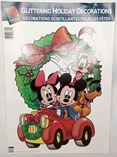 Vintage Christmas Disney Mickey Mouse Glittering Card Stock Paper Magic 1980s