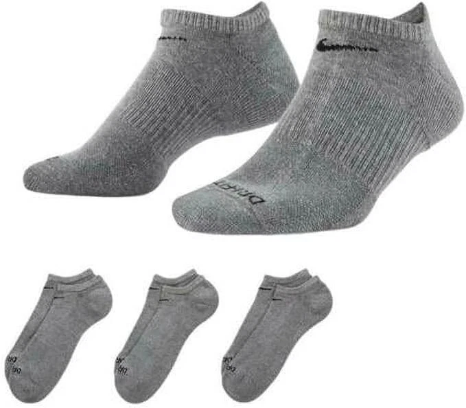 Nike Everyday Plus Dry Fit No Show Socks Grey Large 3 pair Men 8-12, Women 10-13