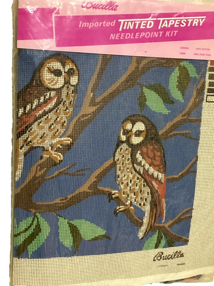 Vintage Rare Bucilla Painted Needlepoint 60067 NOS  Owls In The Night In Tree - Image 2 of 4