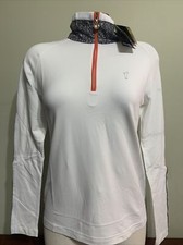 NWT Golfino Ladies White Striped 1/4 Zip Troyer 3232325 100 4 6 8 10 NEW BLEMISH
