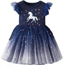 DXTON Girl Glitter Stars Unicorn Short Sleeve Tutu Party Wedding Birthday Dress