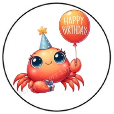 HAPPY BIRTHDAY CRAB ENVELOPE SEALS LABELS STICKERS PARTY FAVORS