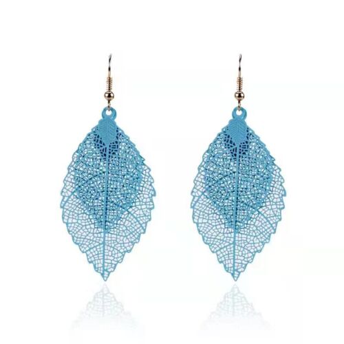 Fashion Women Jewelry Earrings Double Hollow Leaves Texture Stud Hook Girl 0997 - Picture 10 of 11