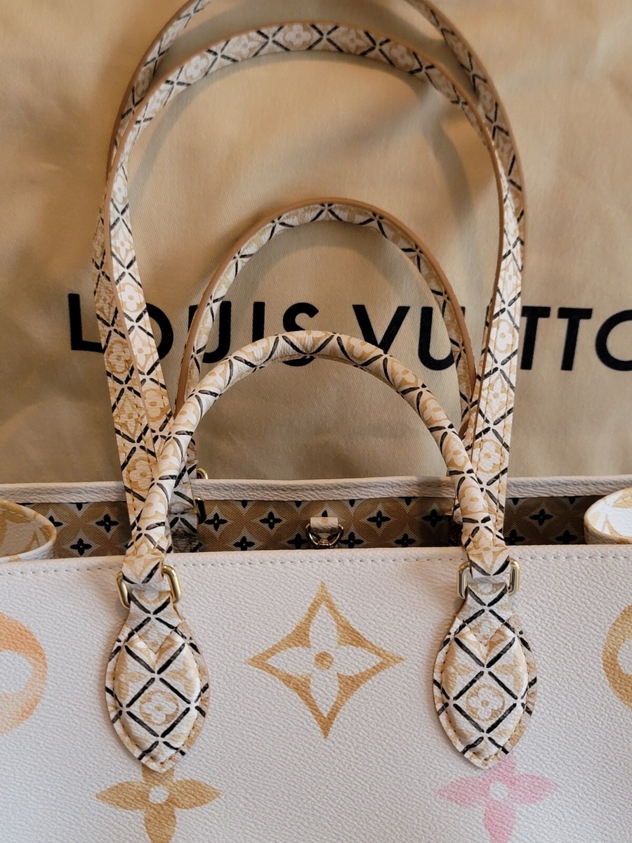 Louis Vuitton ONTHEGO MM Pastel Tote Beige Pink White Giant Flower Monogram  Bag