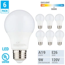 6 Pack LED A19 Bulb 9W 60W Equivalent Non Dimmable 5000K Daylight Medium E26
