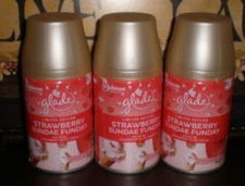 (3) Glade Automatic Spray Can Refills STRAWBERRY SUNDAE FUNDAY FITS AIRWICK