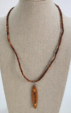 Vintage Hawaiian Wooden Surfboard Pendant Beaded Necklace 18.5 Barrel Clasp