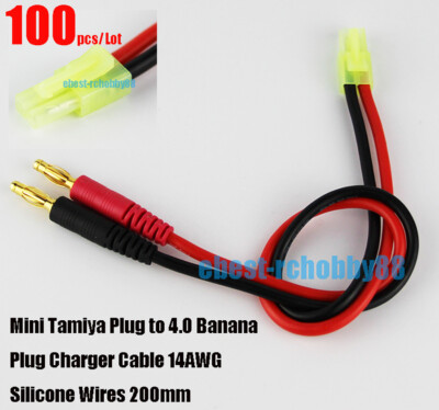100pcs Mini Tamiya Plug to 4.0mm Banana Plug Charger Silicone Cable 14AWG 200mm