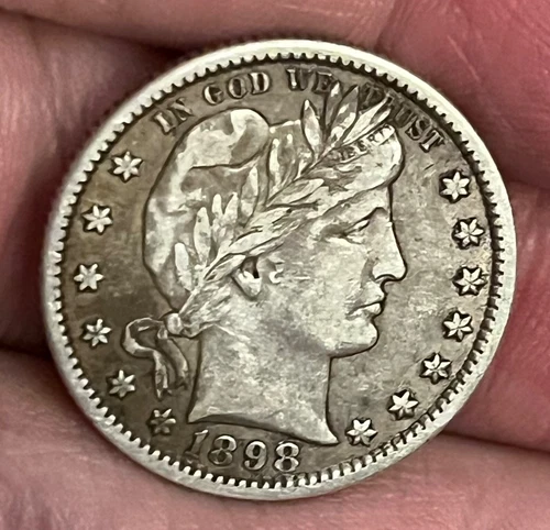 1898-o  Barber Quarter , XF/  better date !