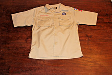 Boy Scouts of America BSA Youth Shirt Tan Large Glued Patches Short Sleeve