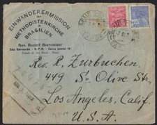 BRAZIL 1933 US SAO PAULO REGISTERED COVER TO LOS ANGELOS VIA NY