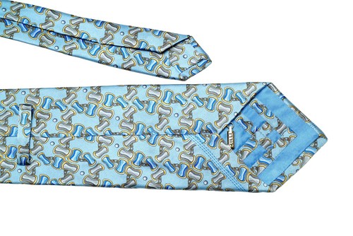 ZILLI Neck Tie Logo Light Blue Made in Italy 100% Silk Krawatte - Picture 8 of 10