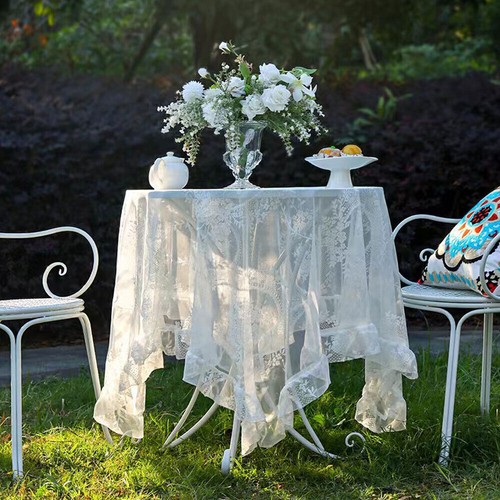 White Vintage Embroidered Lace Tablecloth Table Cover Wedding Party Dinner Decor - Picture 18 of 23