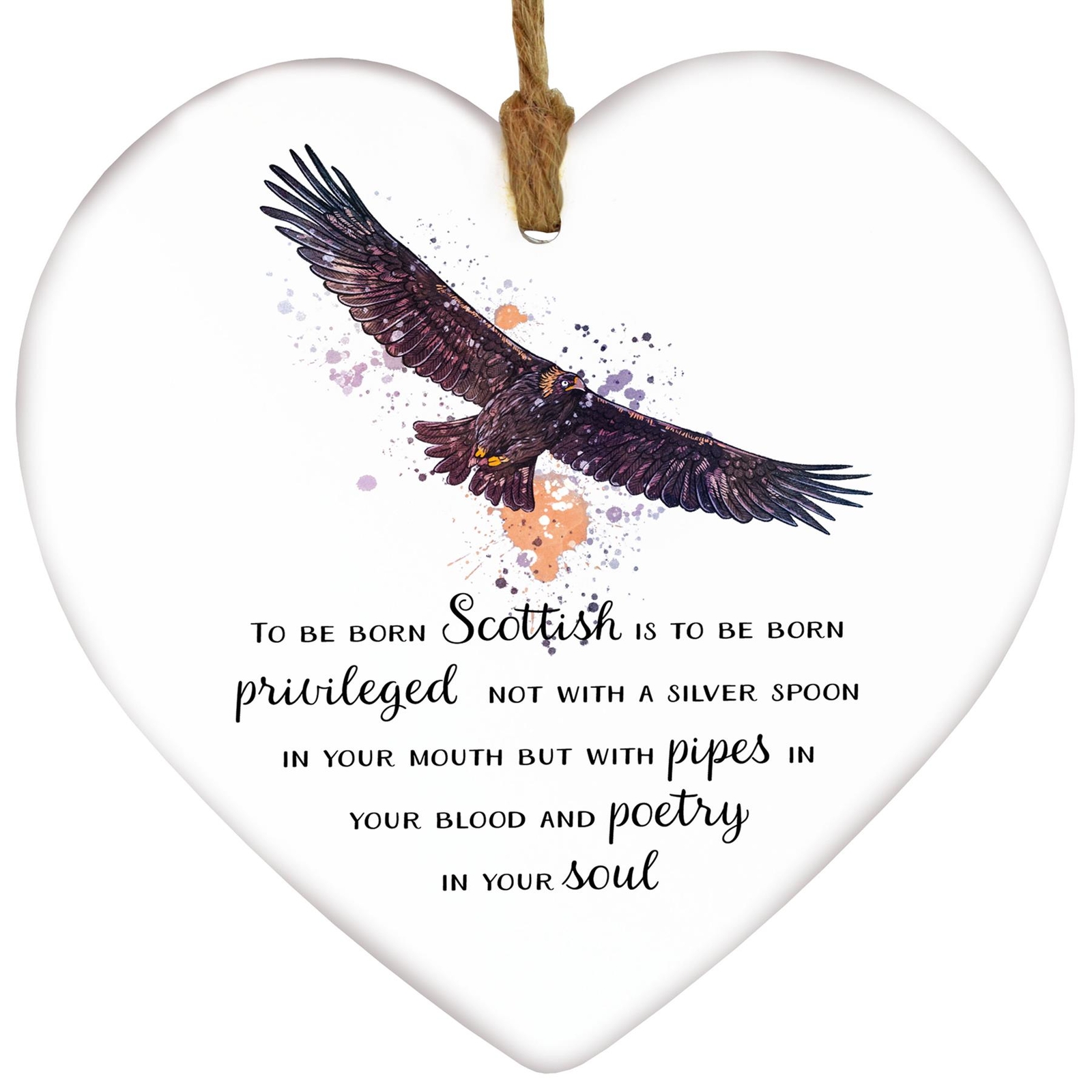To Be Born Scottish Buzzard Watercolour Illustration Ceramic Heart Plaque