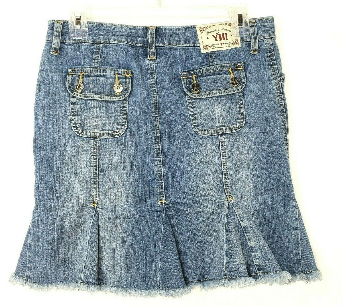 YMI Denim Jean Skirt Size 7 Blue Medium Wash Godet Button