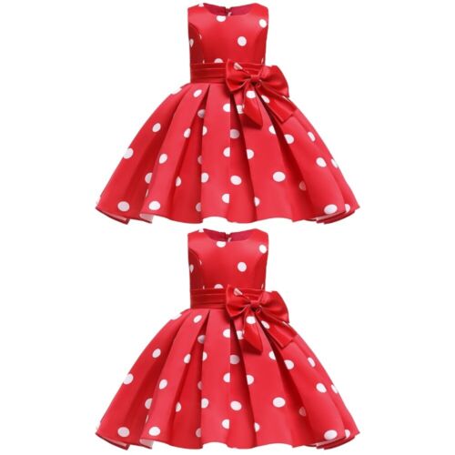 2 Pack Red Cotton Children' Baby Girl Short Summer Dresses Dot with Bow - Afbeelding 1 van 12
