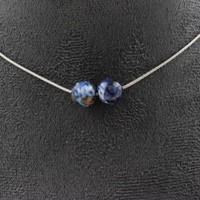 Mineralien Und Steine PréCieuses. Halskette 2 Perlen Jaspis Blau 8 Mm. Kette Ikt