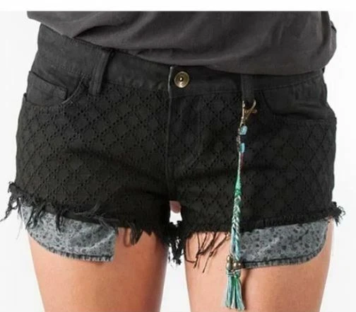 Pantalón Corto $60 Element Quincy Boho Superposición de Ojales Negro Talla 29,30 Nuevo con Etiquetas Borla Jr Foto 3 de 4