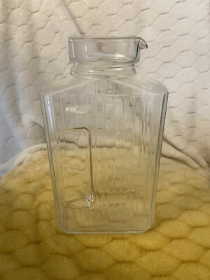 Vintage Refrigerator Jug Pitcher  France Ribbed Glass 2 Qt