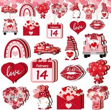 24pcs Wood Hanging Heart Gnome Ornaments Valentine's Day Tree Decoration Party