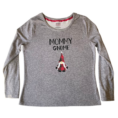 Let s Get Cozy Women Long Sleeve Soft T-shirt size M, Gray,Mommy Gnome Christmas