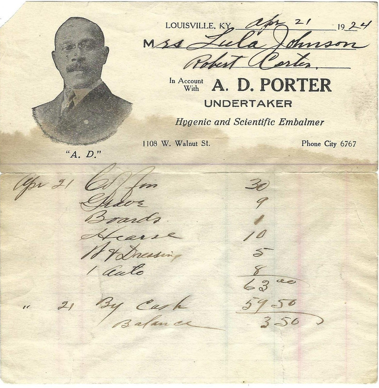 Vintage 1924 Receipt~Historic African American Funeral Home~Louisville, Kentucky