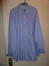 Turnbull Asser Blue Plaid French Cuff Dress Shirt, Size 17.5, MI England