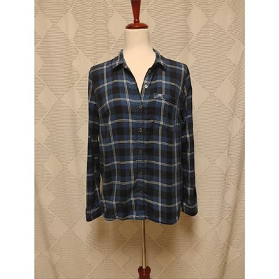 G.H. Bass & Co Women's Blue Plaid Button-Up Shirt 100% Cotton Size Medium Pocket