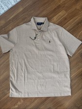 Polo by Ralph Lauren Tan Cream Micro Print Short Sleeve Polo in Mens Size Large