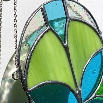 Botanical Stained Glass Suncatcher - Minimalism Geometric Green Window Decor