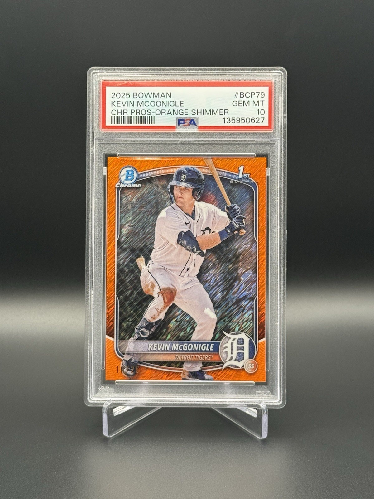 2025 Bowman Chrome Prospects Kevin McGonigle #BCP-79 Orange Shimmer /25 PSA 10