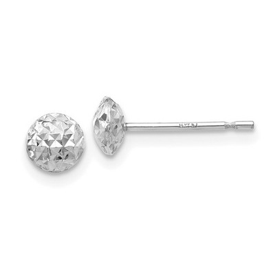 14K White Gold 5mm Textured Puffed Round Button Post Earrings Womens