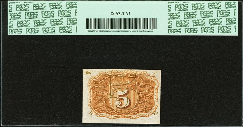 FR 1235 - 5c SECOND ISSUE FRACTIONAL FIBER PAPER w/ "18-63" "R-1" - PCGS 61 NEW - Image 2 of 4
