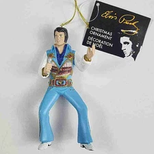 Kurt Adler Blue Suit Elvis Presley With Microphone Christmas Tree Ornament 4.5"