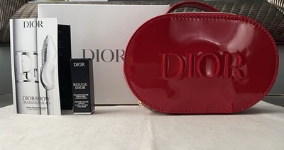 Dior 3pc Set Red Patent Zipped Cosmetic Pouch, Lipstick Mini & 4D Lash Maximizer