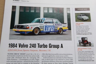 Original 2019 OCTANE extracted mag article 1984 VOLVO 240 Turbo Group A (1 side)