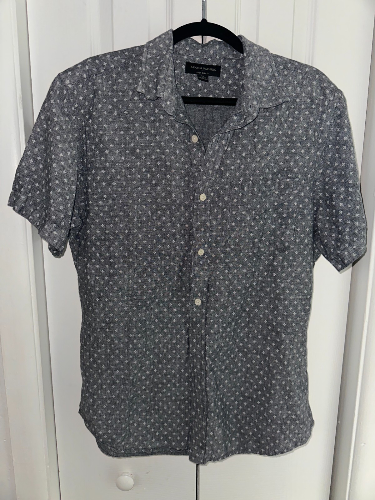 Banana Republic Men's linen slim fit collared short sleeve shirt size L