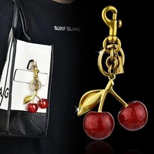 Red Cherry Apple Bag Charm Keychain Resin Metal Brass Purse Decoration - USA
