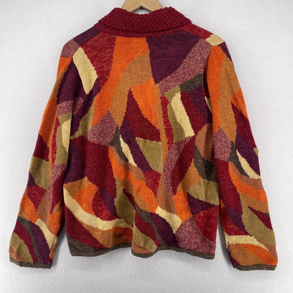 SIGRID OLSEN Sweater Womens PL Petite Colorblock Shawl Wool Blend Cardigan Red - Image 2 of 4