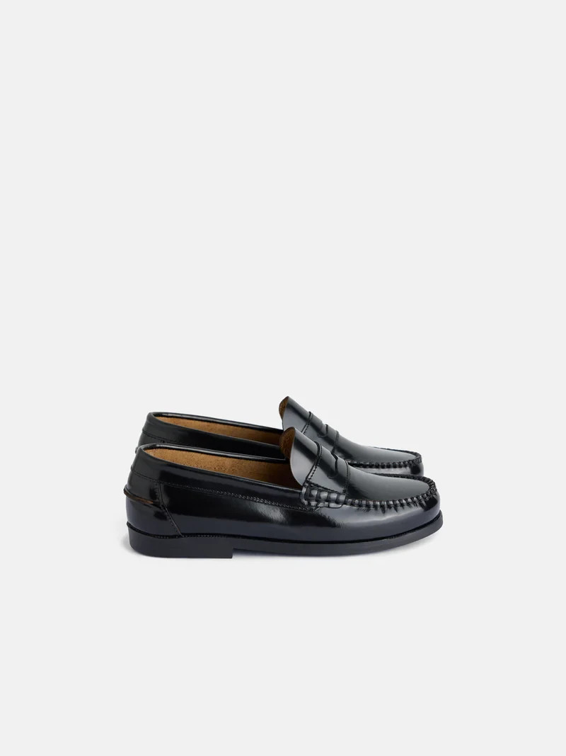 Mocasines de Cuero Silbon, Zapato Máscara Negro Niños Talla 11 US/EU 28 Español Nuevo En Caja