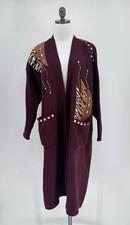 Liebe USA Vintage Red Studded Animal Print Details Cardigan Sweater One Size