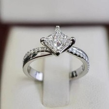 2.10 CT Princess Cut Moissanite Engagement Ring 14K White Gold Plated For Her