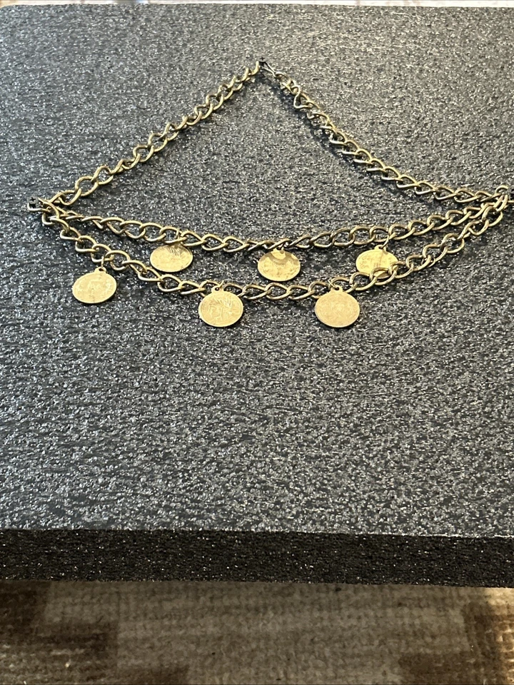 LUCKY 6 Coins Body Chain Belt Brass Coins  GoldTone BOHO Belly Dancing 33”waist - Image 4 of 4