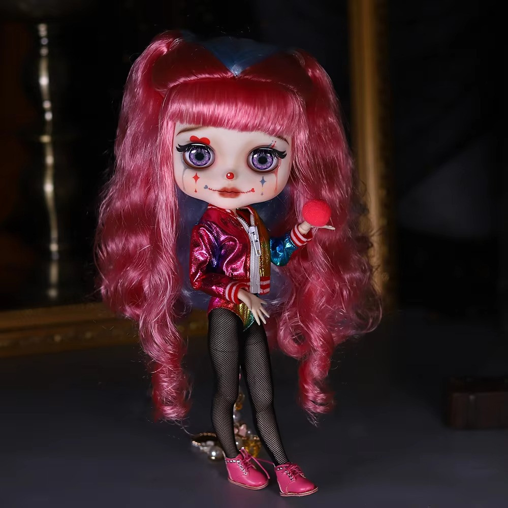 Conjunto completo de maquillaje personalizado Blythe único en su clase 1/6 pulgadas pintura a mano de 12 pulgadas payaso Harley Quinn